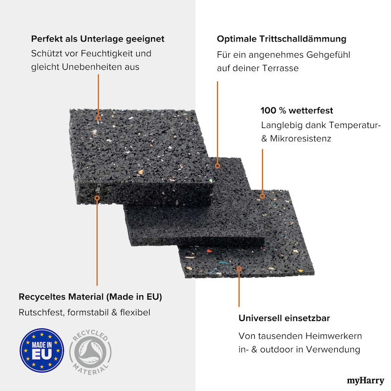 Terrassenpads aus Gummigranulat | Granulatpads 100x50x6mm