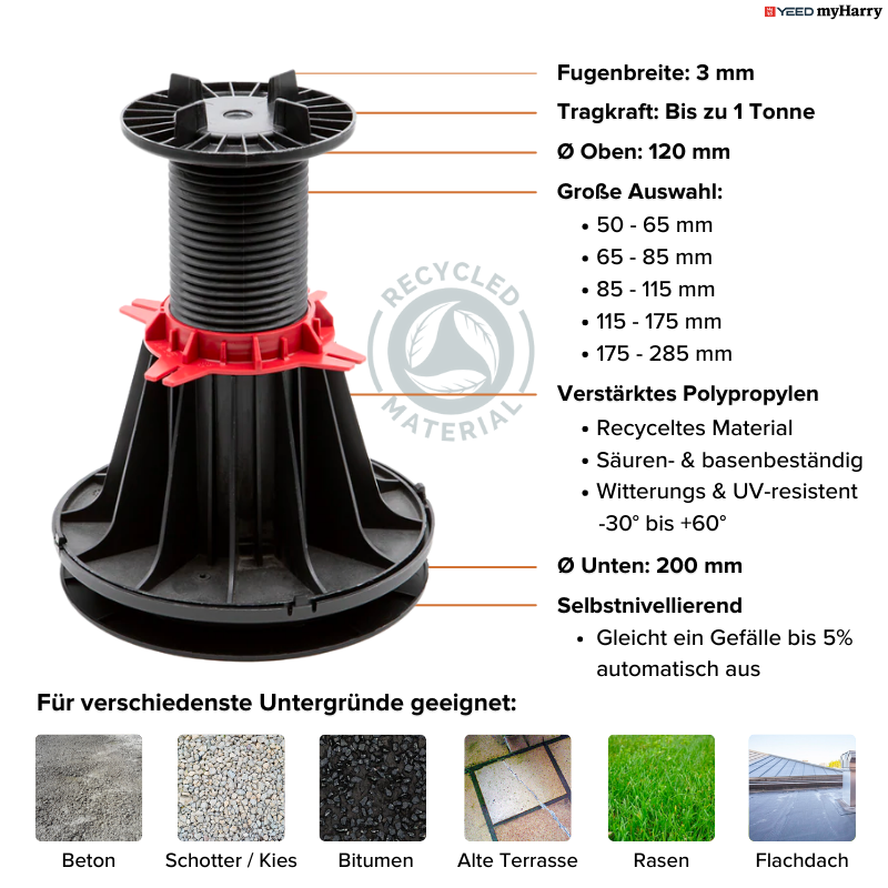 Stelzlager selbstnivellierend 175-285mm für Terrassenplatten YEED